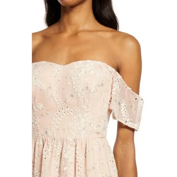 💕DRESS THE POPULATION💕 River Off the Shoulder Tiered Hem Dress ~ Blush XS NWT